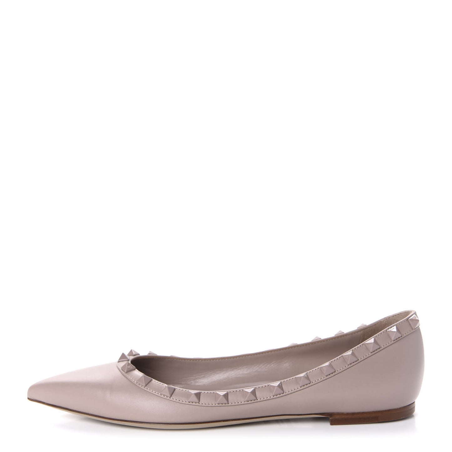 Calfskin Lacquered Monochrome Rockstud Ballerina Flats 38 Poudre