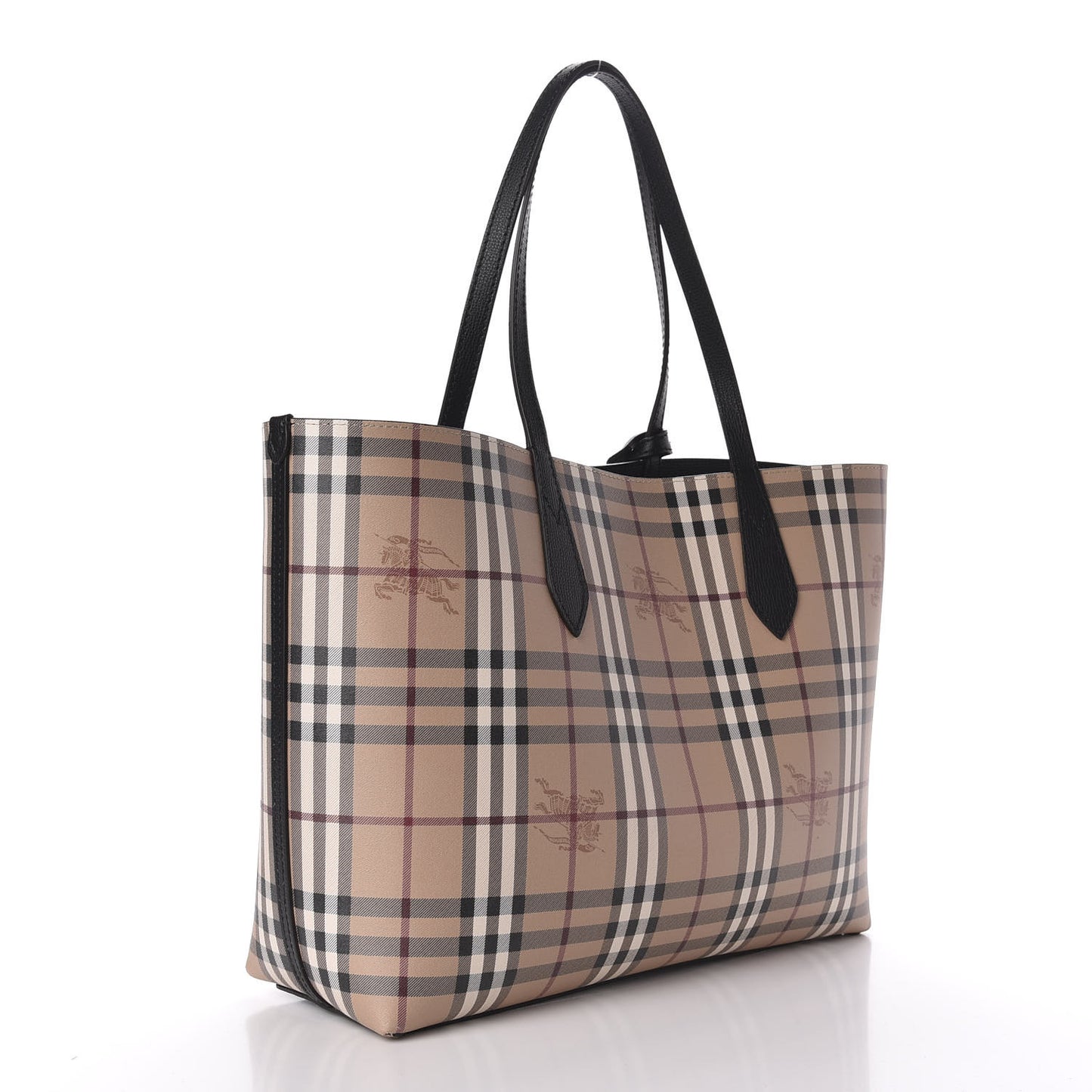 Grainy Calfskin Haymarket Check Medium Reversible Tote Black