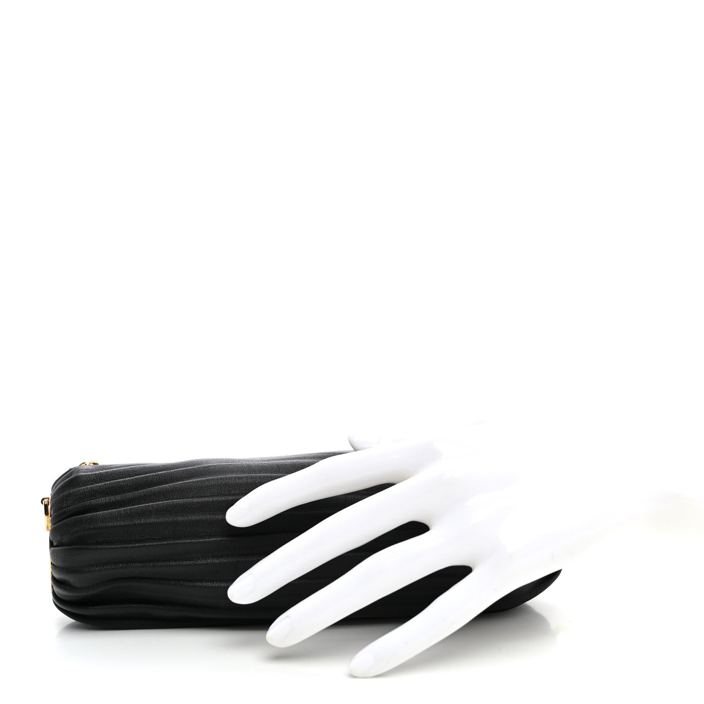 Lambskin Pleated Bracelet Clutch Black