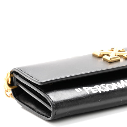 Off-White Calfskin Jitney Logo Flap Wallet On Chain Black 7 of 8