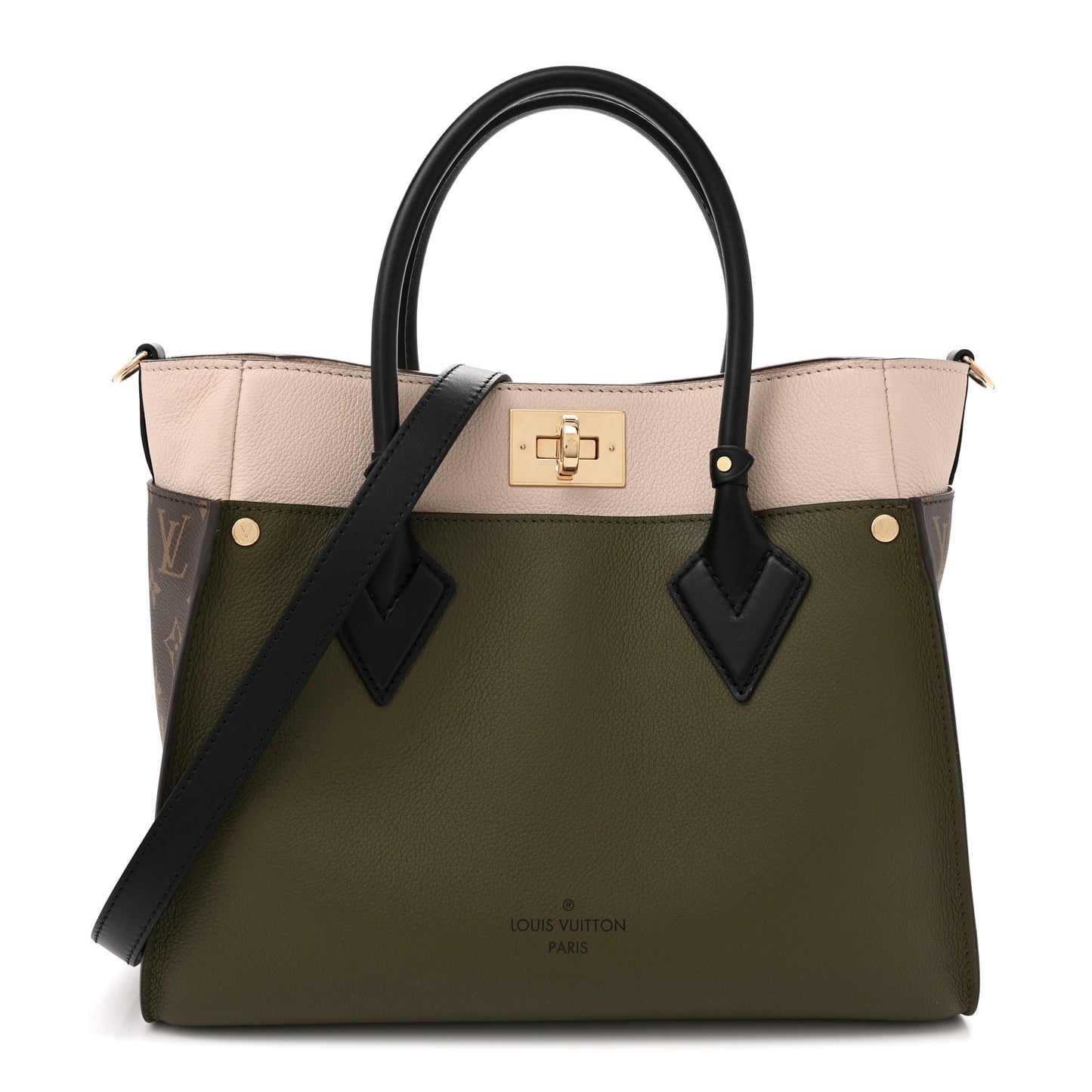 Calfskin Monogram On My Side MM Laurier Green Toffee Latte Beige