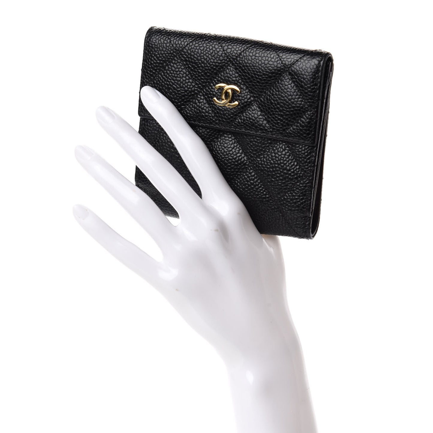 Caviar Quilted Compact French Flap Wallet Black
