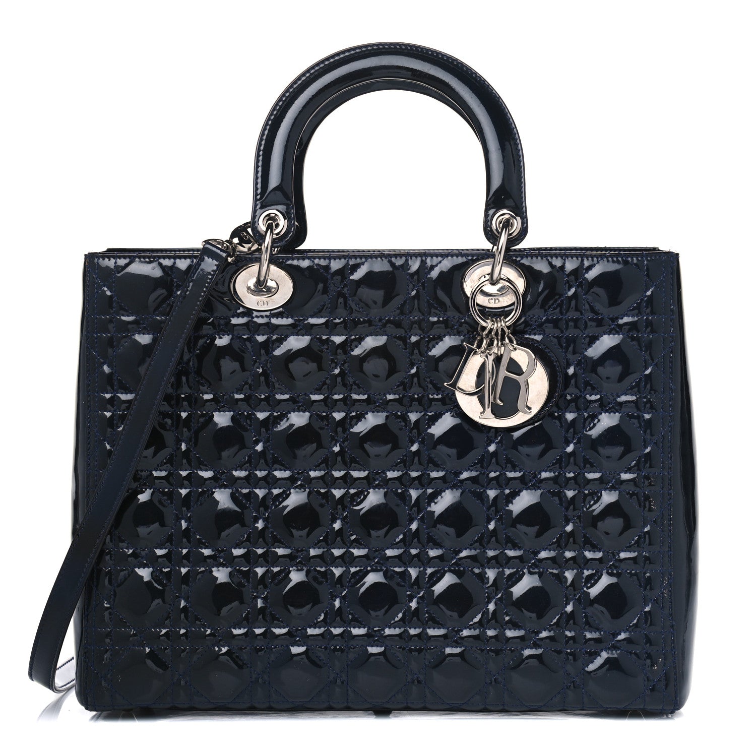 Christian Dior Patent Cannage Large Lady Dior Navy Blue 2 of 6