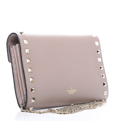 Valentino Garavani Pebbled Calfskin Rockstud Envelope Wallet on Chain Poudre 3 of 12