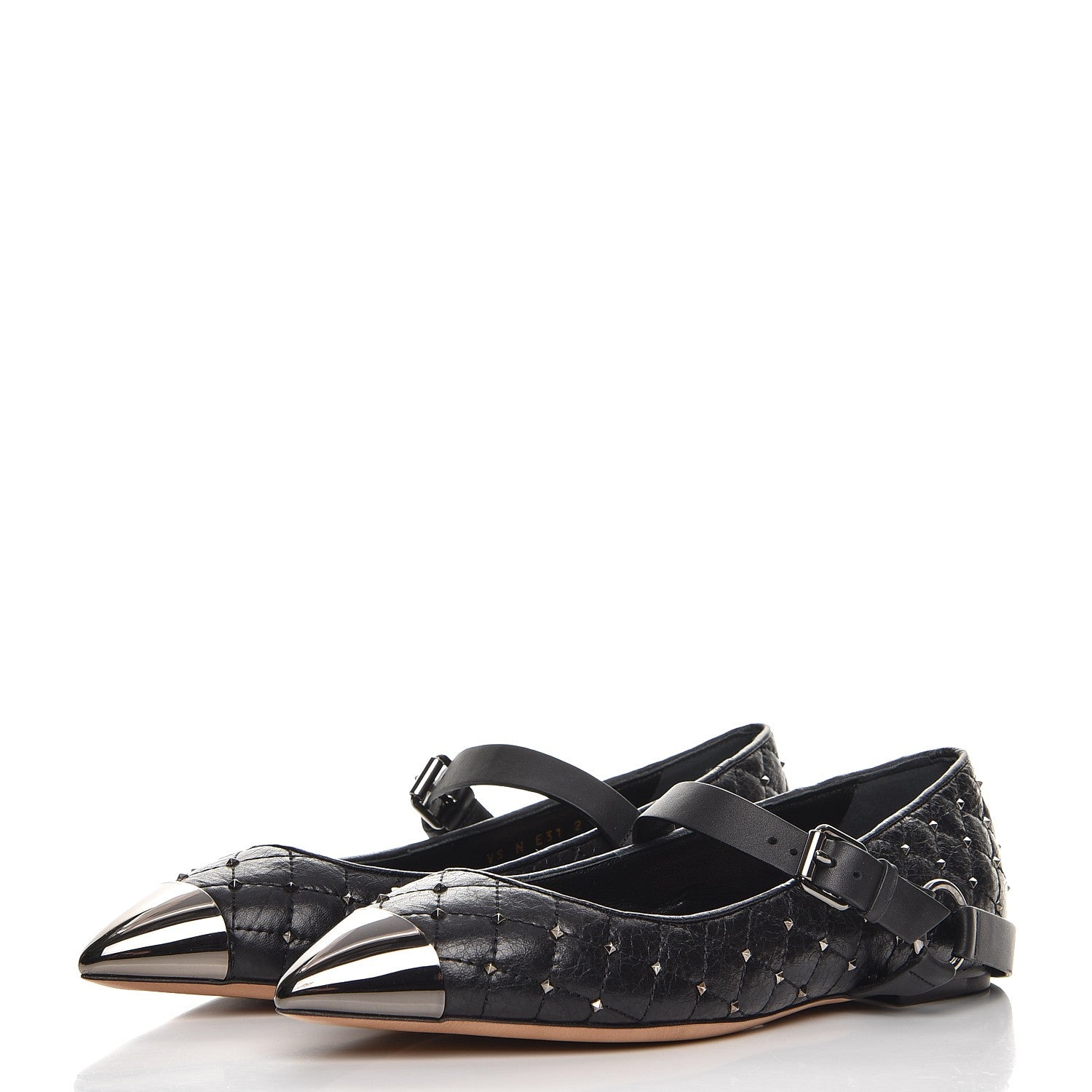 Valentino Garavani Crackled Lambskin Rockstud Spike Captoe Ballerina Flats 38 Black 3 of 9