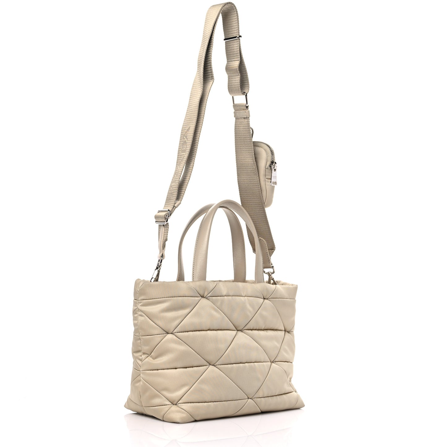 Re-Nylon Nappa Triangle Quilted Padded Double Handled Zip Pocket Tote Deserto