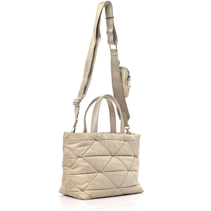 Prada Re-Nylon Nappa Triangle Quilted Padded Double Handled Zip Pocket Tote Deserto 3 of 9