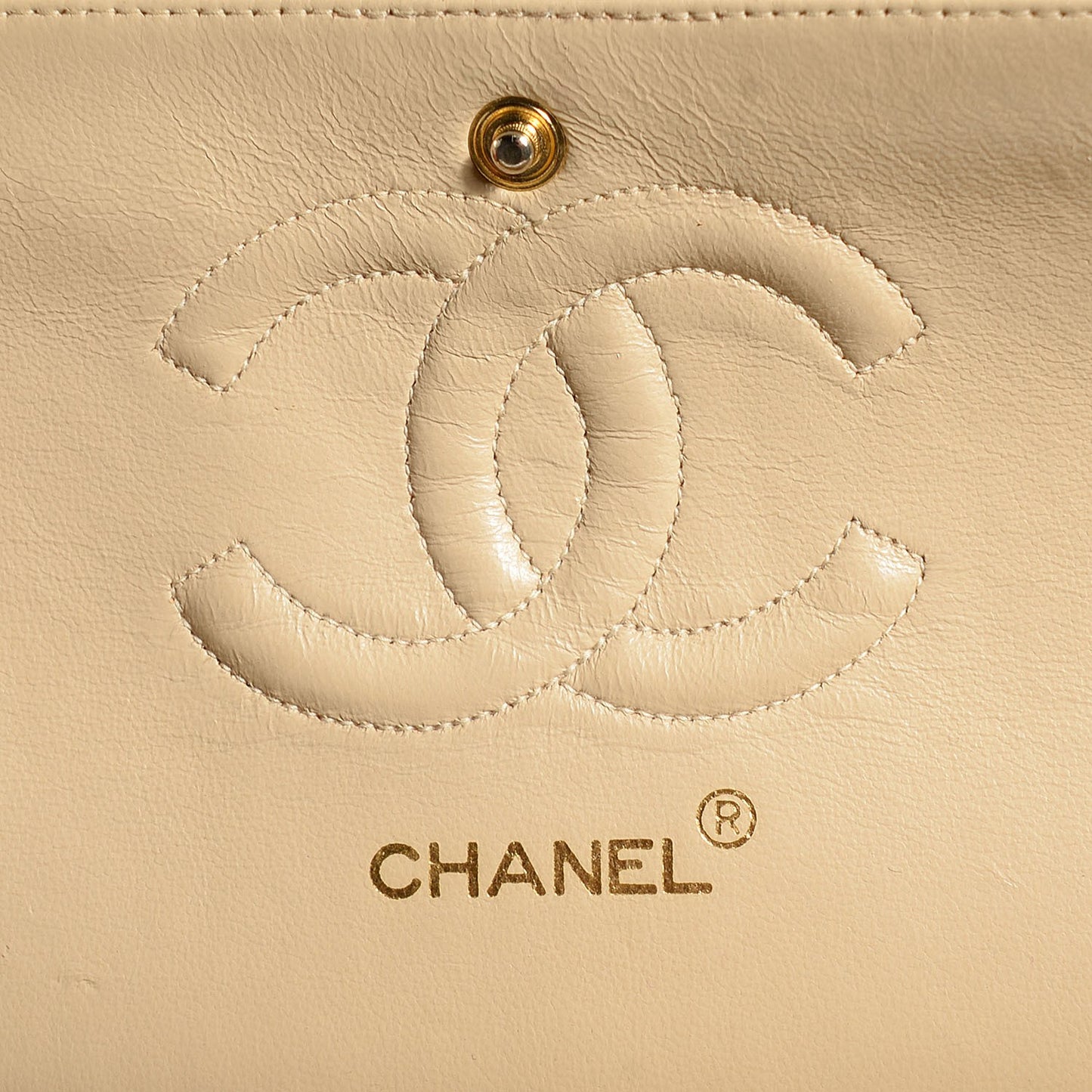 Lambskin Quilted Medium Double Flap Beige