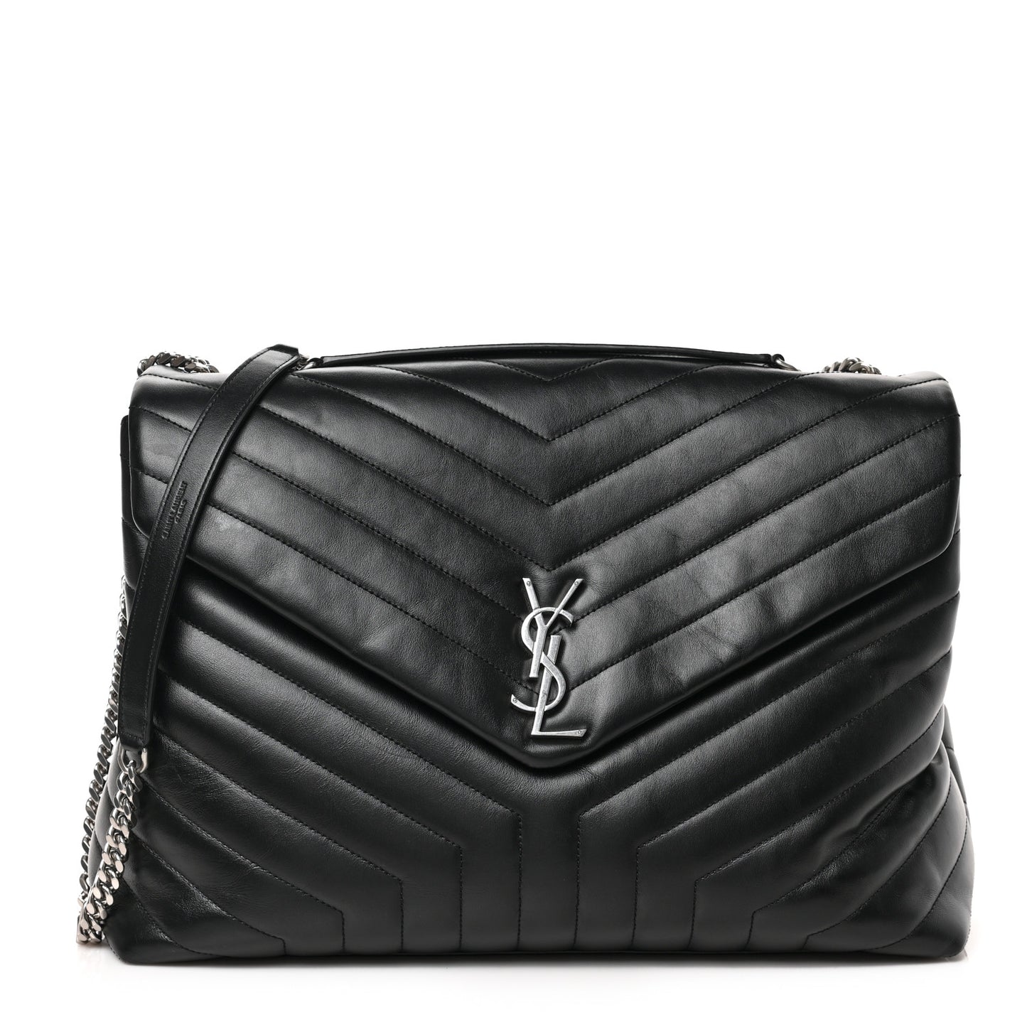 Calfskin Y Quilted Monogram Large Loulou Chain Satchel Black