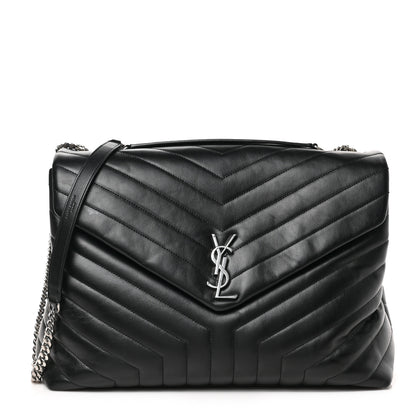 Saint Laurent Calfskin Y Quilted Monogram Large Loulou Chain Satchel Black 1 of 10