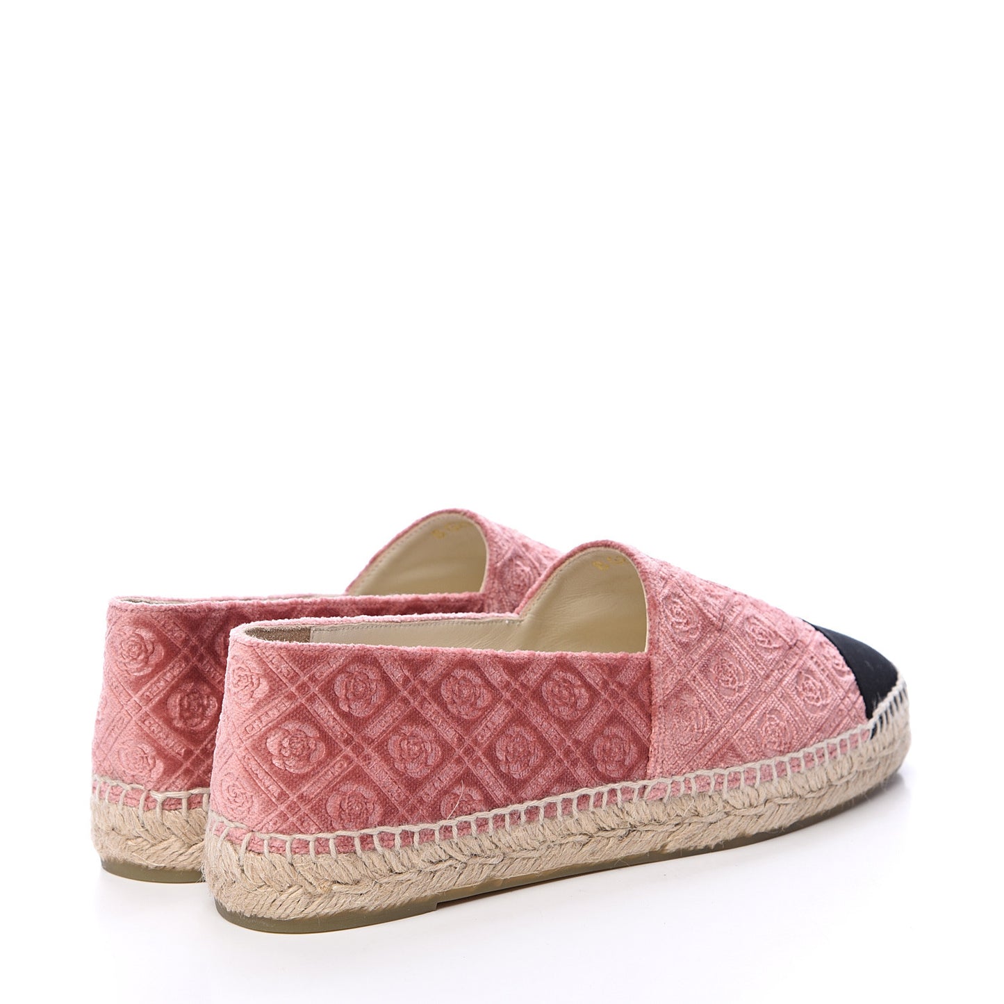 Velvet Grosgrain Quilted Camellia CC Espadrilles 41 Pink Black