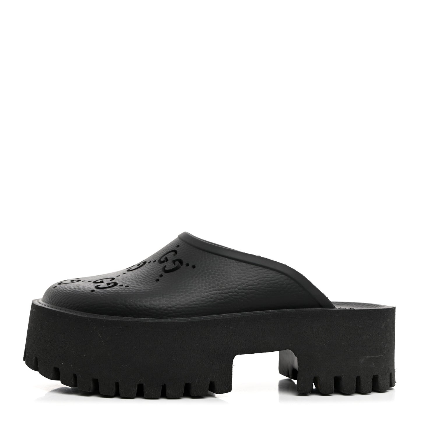 Rubber GG Monogram Perforated Elea Platform 55mm Lug Sole Sandals 35 Black