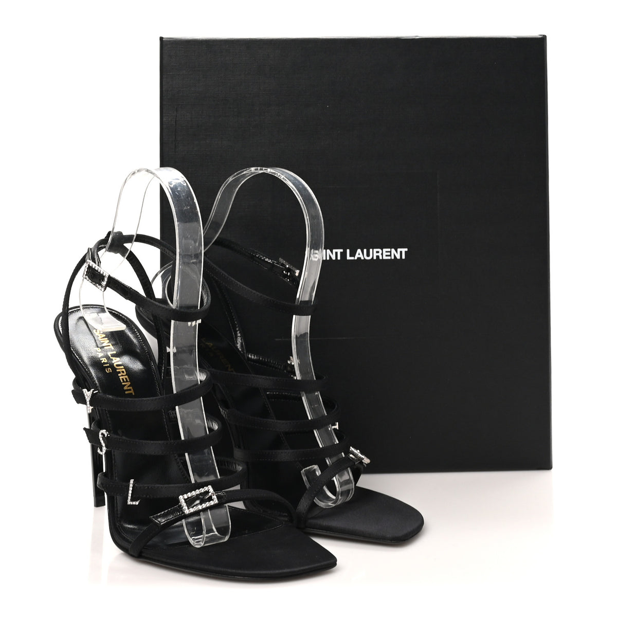 Saint Laurent Crepe Satin Crystal Logo Jerry 110 Ankle Strap Sandals 38.5 Black 9 of 9