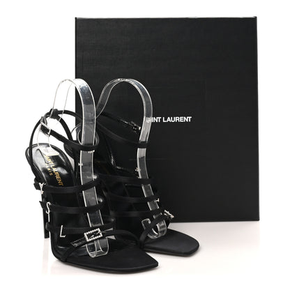Saint Laurent Crepe Satin Crystal Logo Jerry 110 Ankle Strap Sandals 38.5 Black 9 of 9