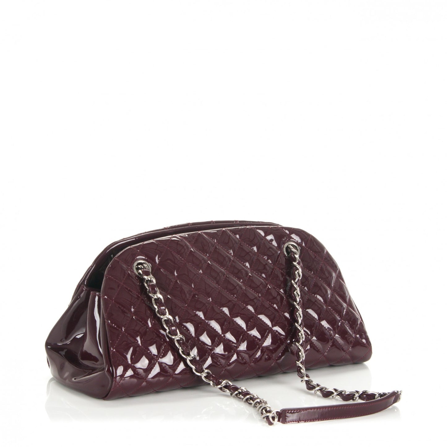 Patent Quilted Medium Just Mademoiselle Bowling Bag Burgundy