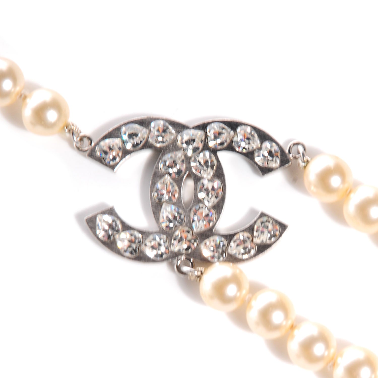 Chanel Heart Crystal Pearl CC Belt Silver 3 of 6