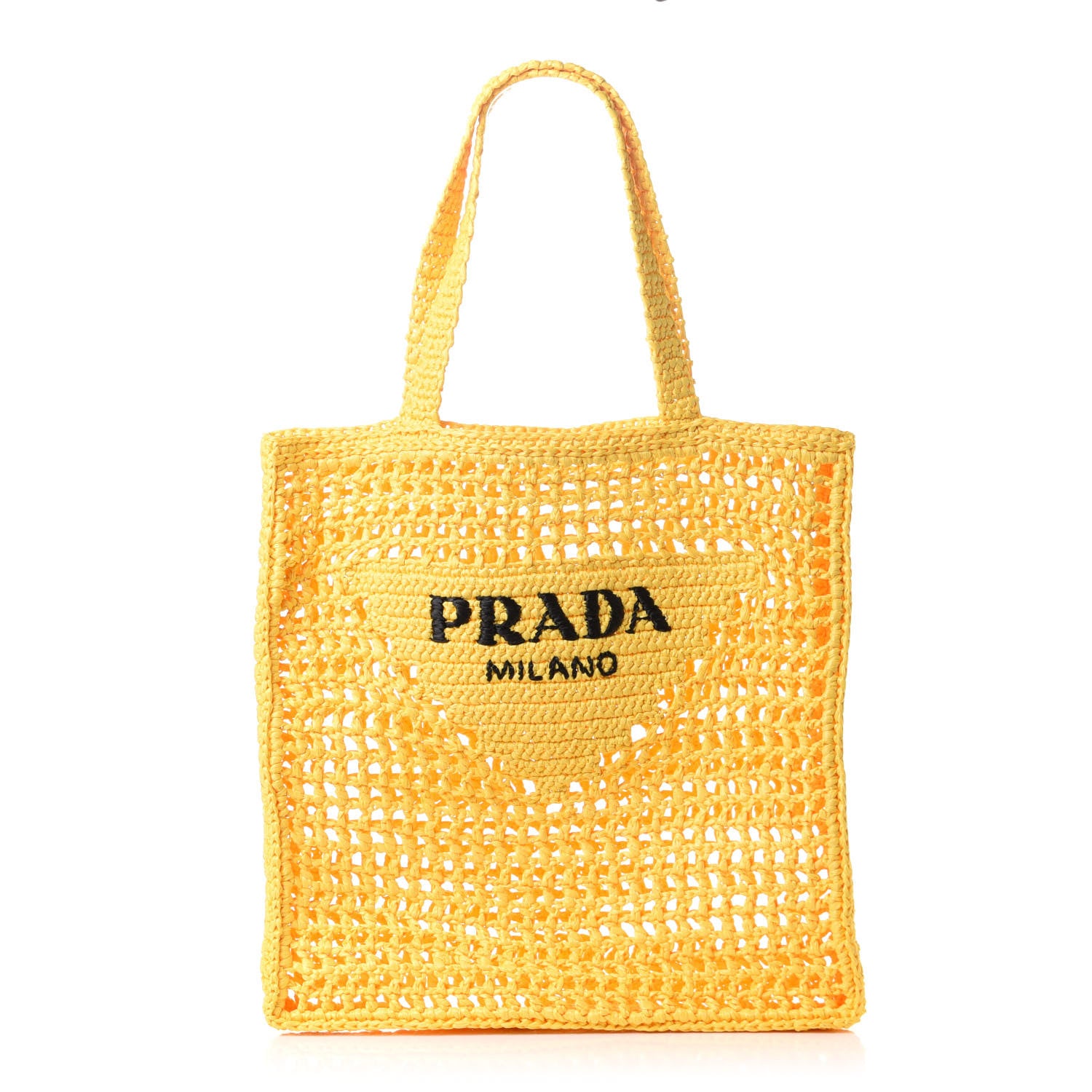 Prada Yarn Raffia Effect Crochet Logo Embroidered Tote Bag Giallo 1 of 11