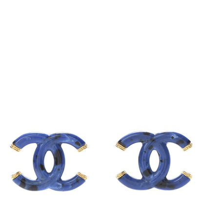 Chanel Resin CC Earrings Blue Black Gold 1 of 4