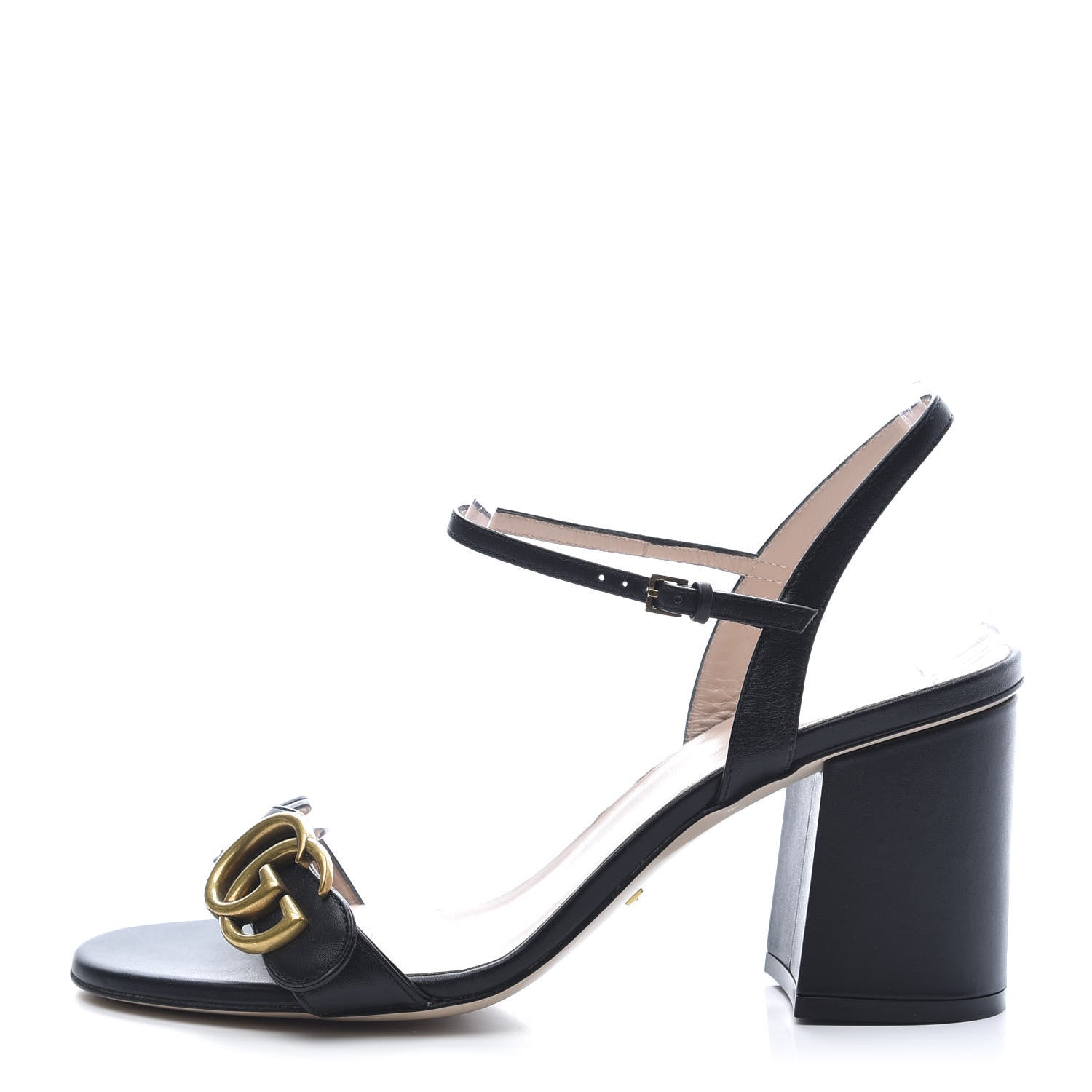 Gucci Lifford Calfskin GG Marmont Ankle Wrap 75mm Sandals 38 Black 1 of 7