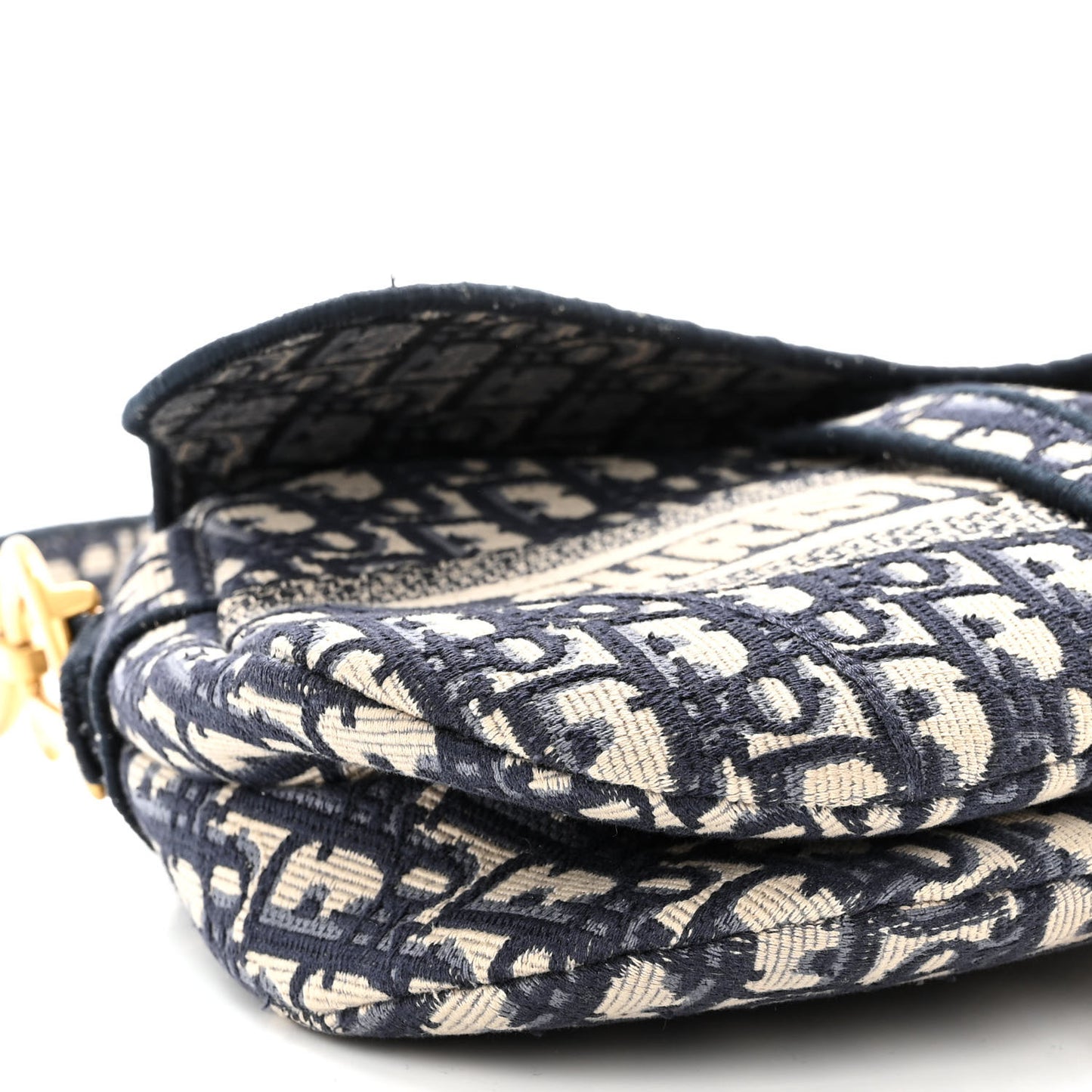 Oblique Embroidered Saddle Bag Blue