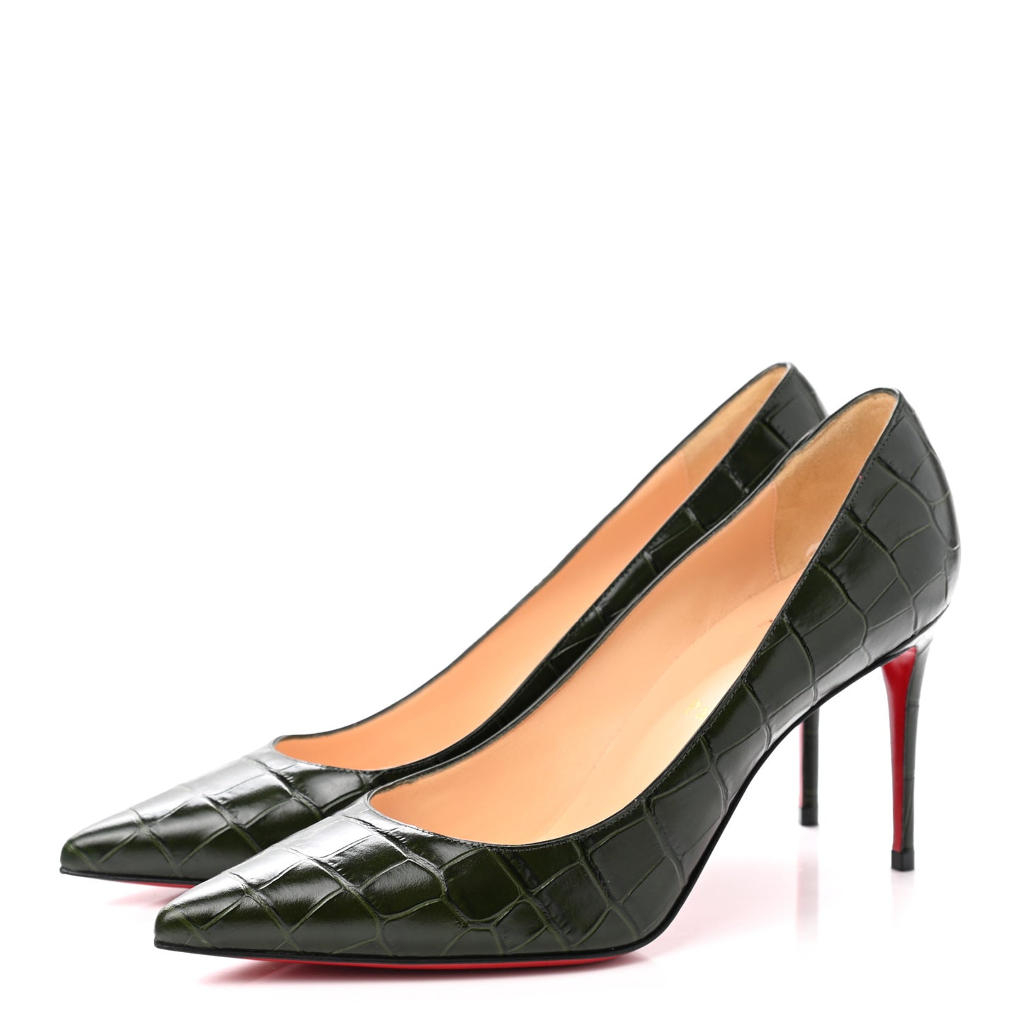 Calfskin Crocodile Embossed Kate 85 Pumps 39.5 Forest Night