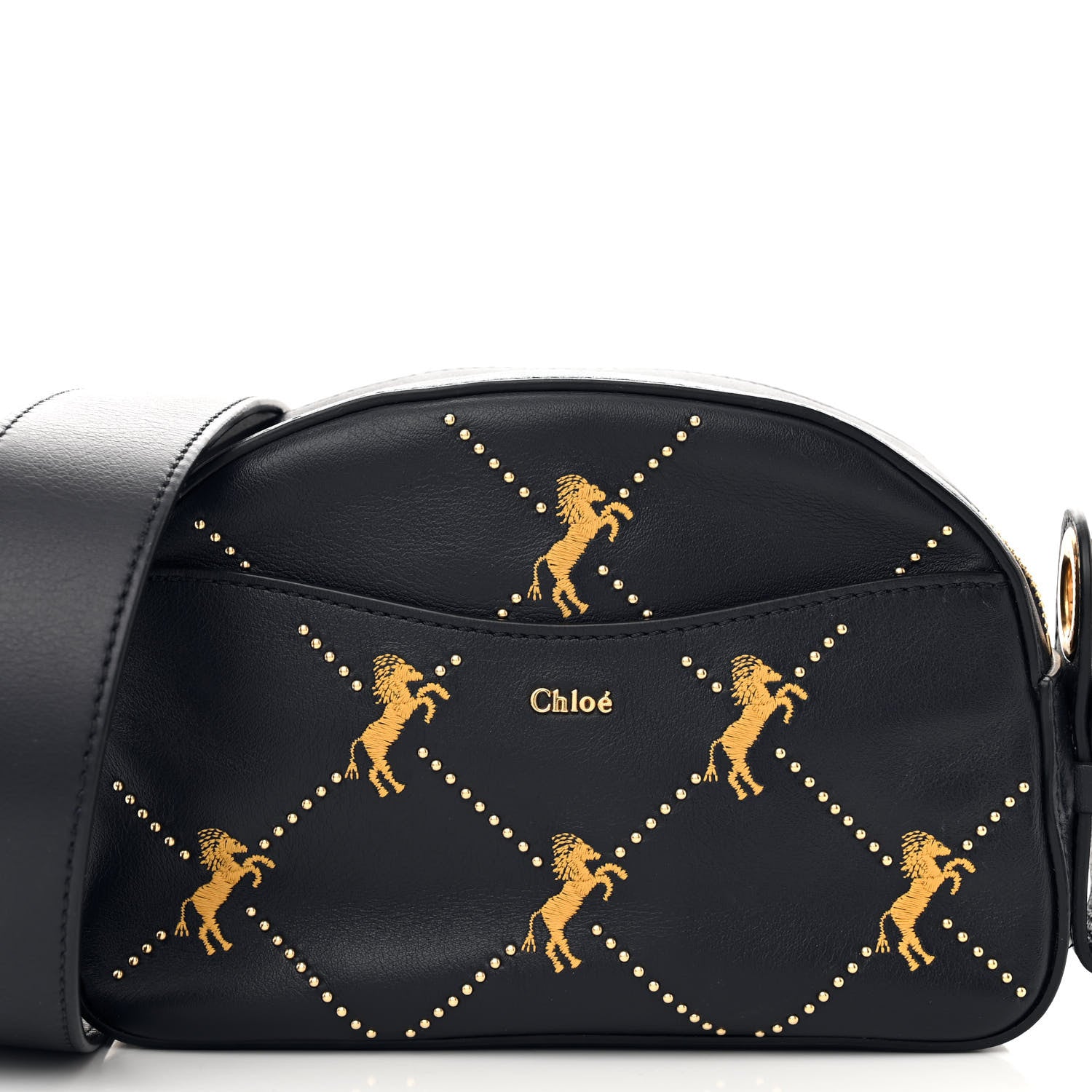 Chloe Smooth Calfskin Little Horses Embroidered Shoulder Bag Black 7 of 10