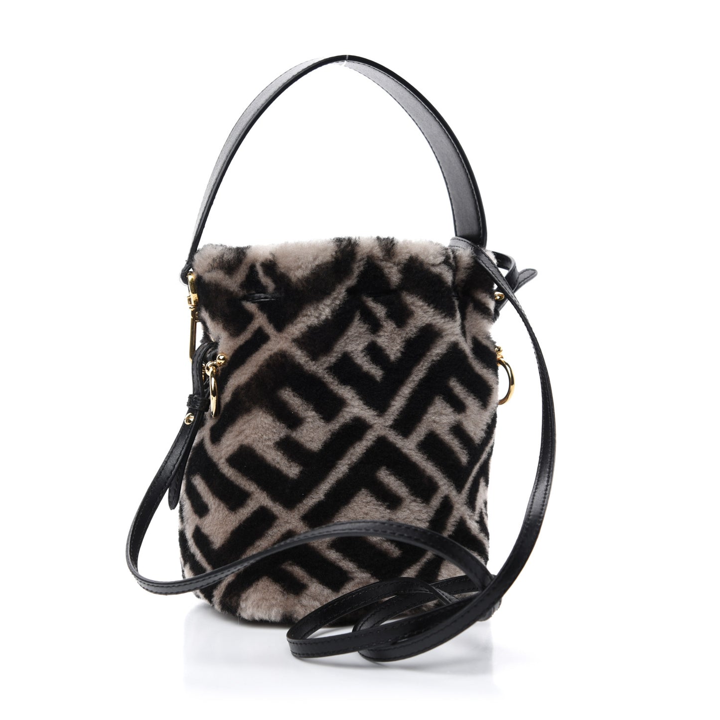 Shearling F is Macro FF 1974 Diagonal Mini Mon Tresor Bucket Bag Dove Black