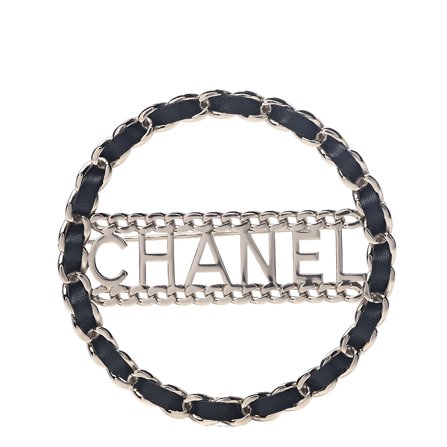 Chanel Lambskin Chain Logo Brooch Black Gold 1 of 4