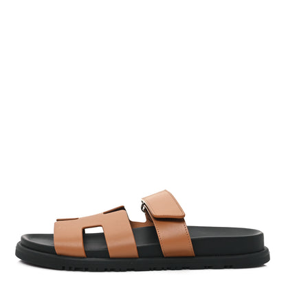 Hermes Calfskin Womens Chypre Sandals 37.5 Naturel 1 of 10