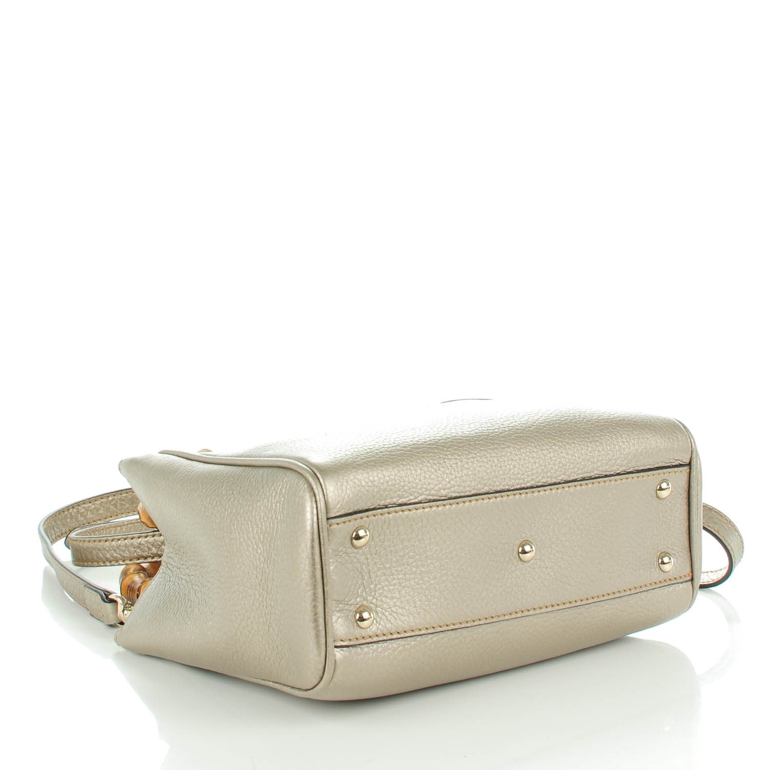 Gucci Metallic Calfskin Mini Bamboo Shopper Tote Golden Beige 4 of 7