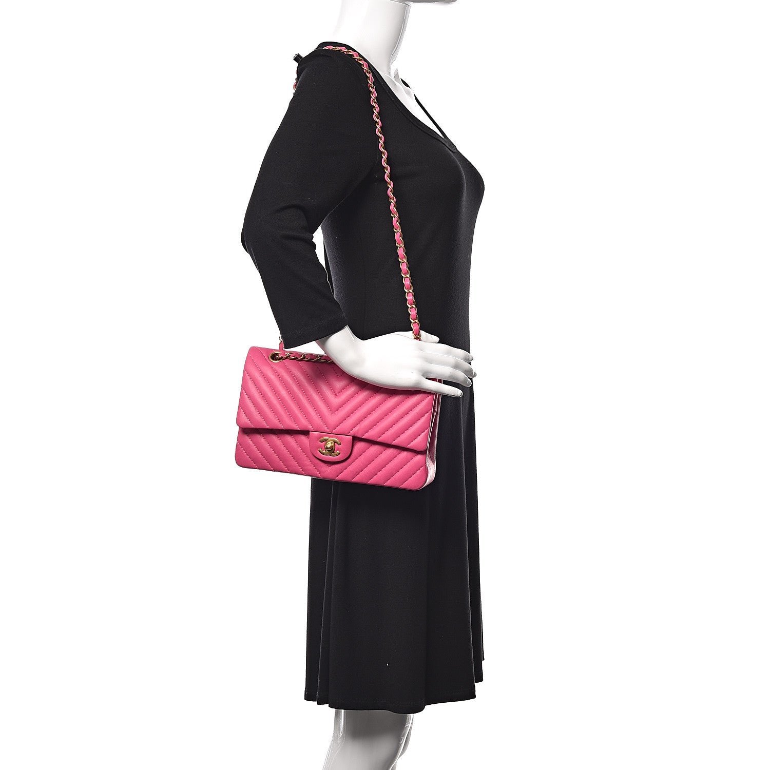 Chanel Lambskin Chevron Quilted Medium Double Flap Pink 2 of 9