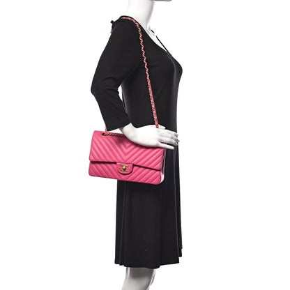 Chanel Lambskin Chevron Quilted Medium Double Flap Pink 2 of 9