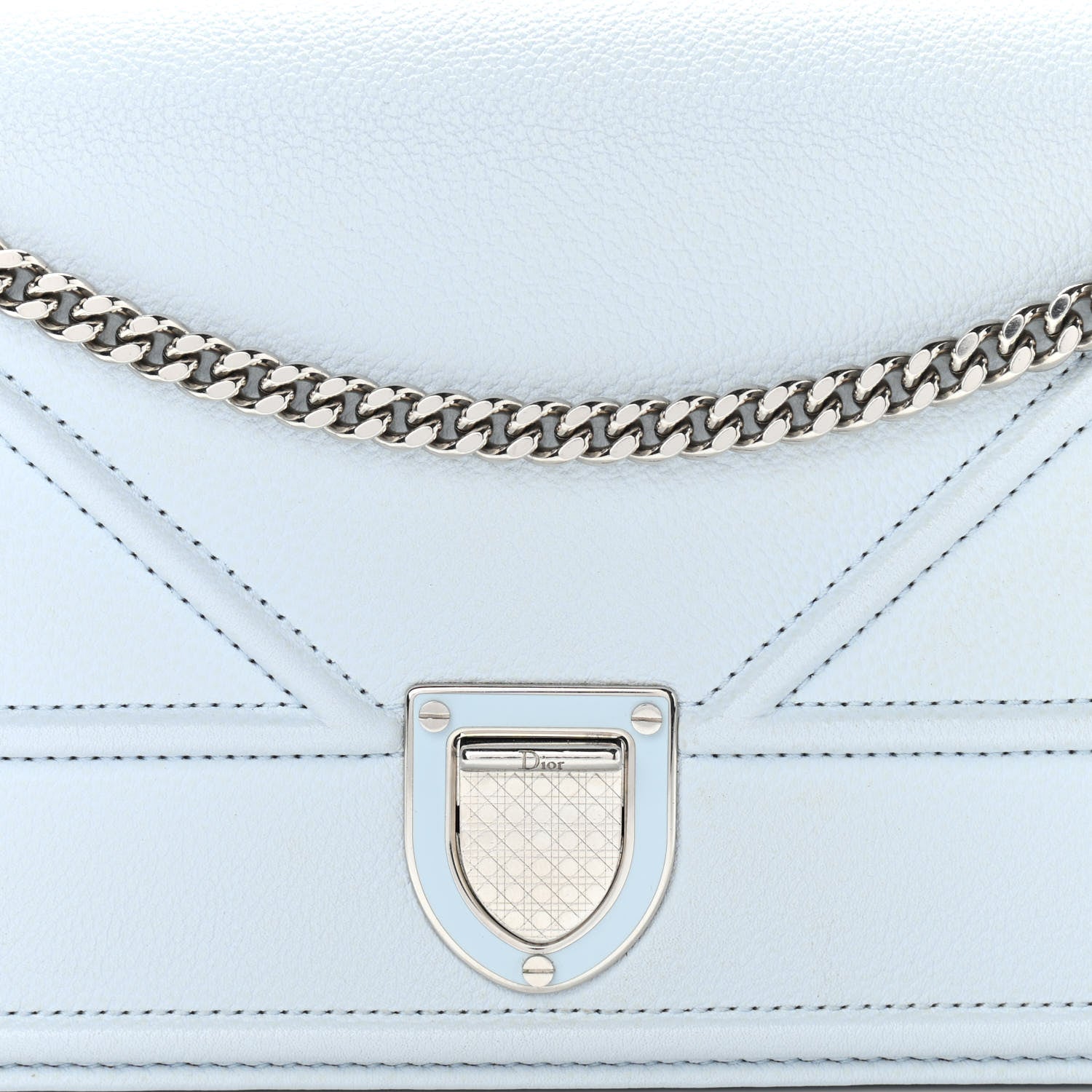 Christian Dior Calfskin Large Diorama Croisiere Chain Wallet Light Blue 7 of 16