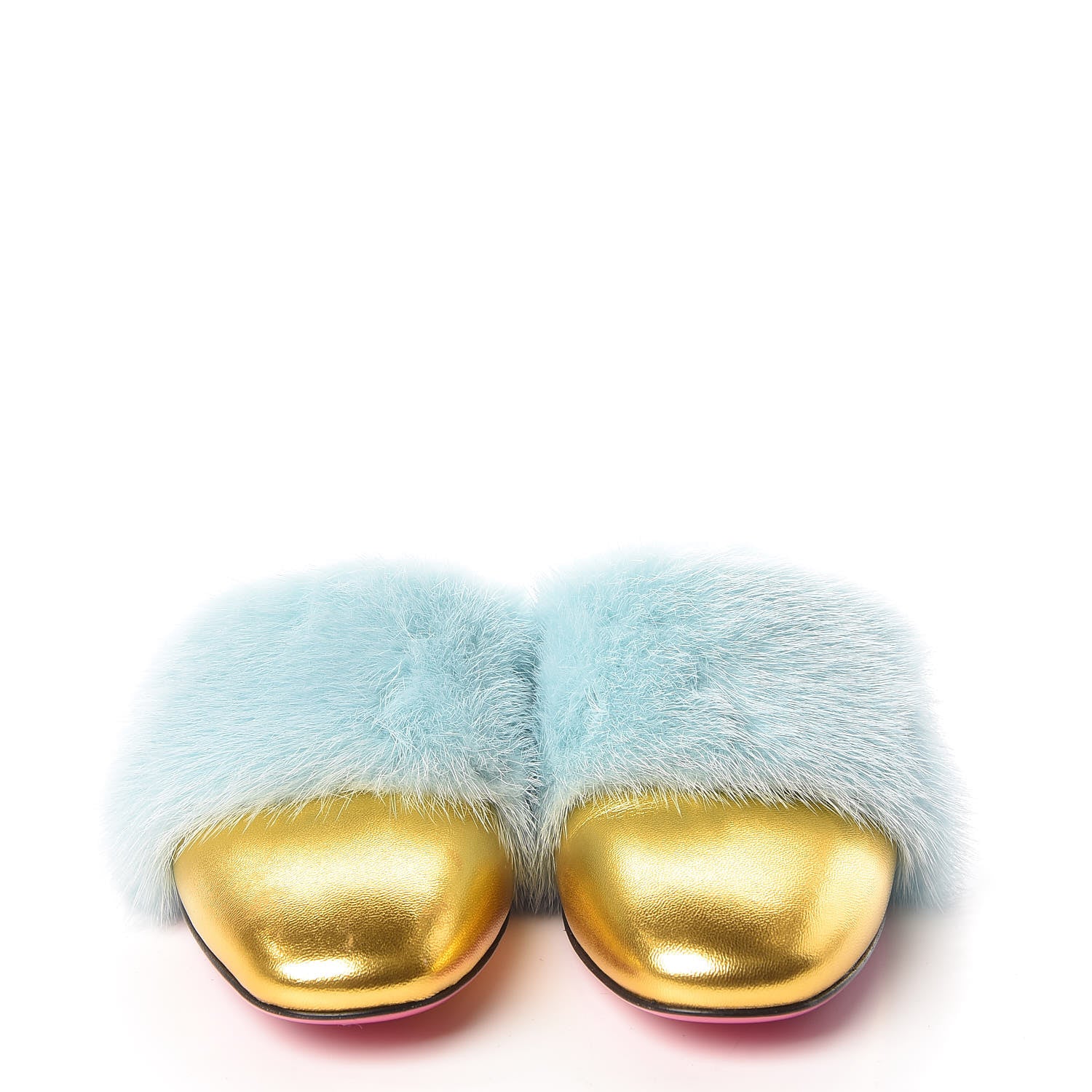 Gucci Mink Nappa Crystal Candy Mules 35.5 Vibrant Turquoise Gold 2 of 10