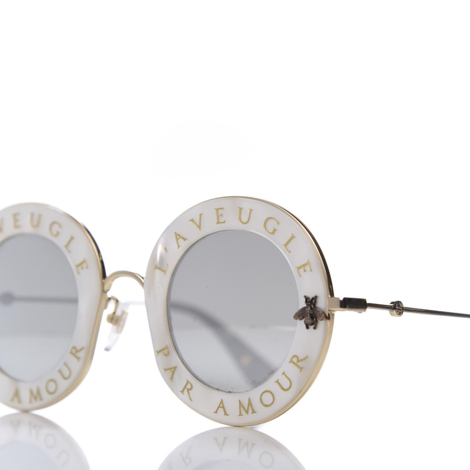 Gucci Metal L'Aveugle Par Amour Round Frame Sunglasses GG0113S White 7 of 8