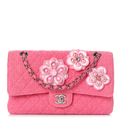 Chanel Tweed Crystal Bead Flower Embellished Quilted Medium Double Flap Pink 1 of 13