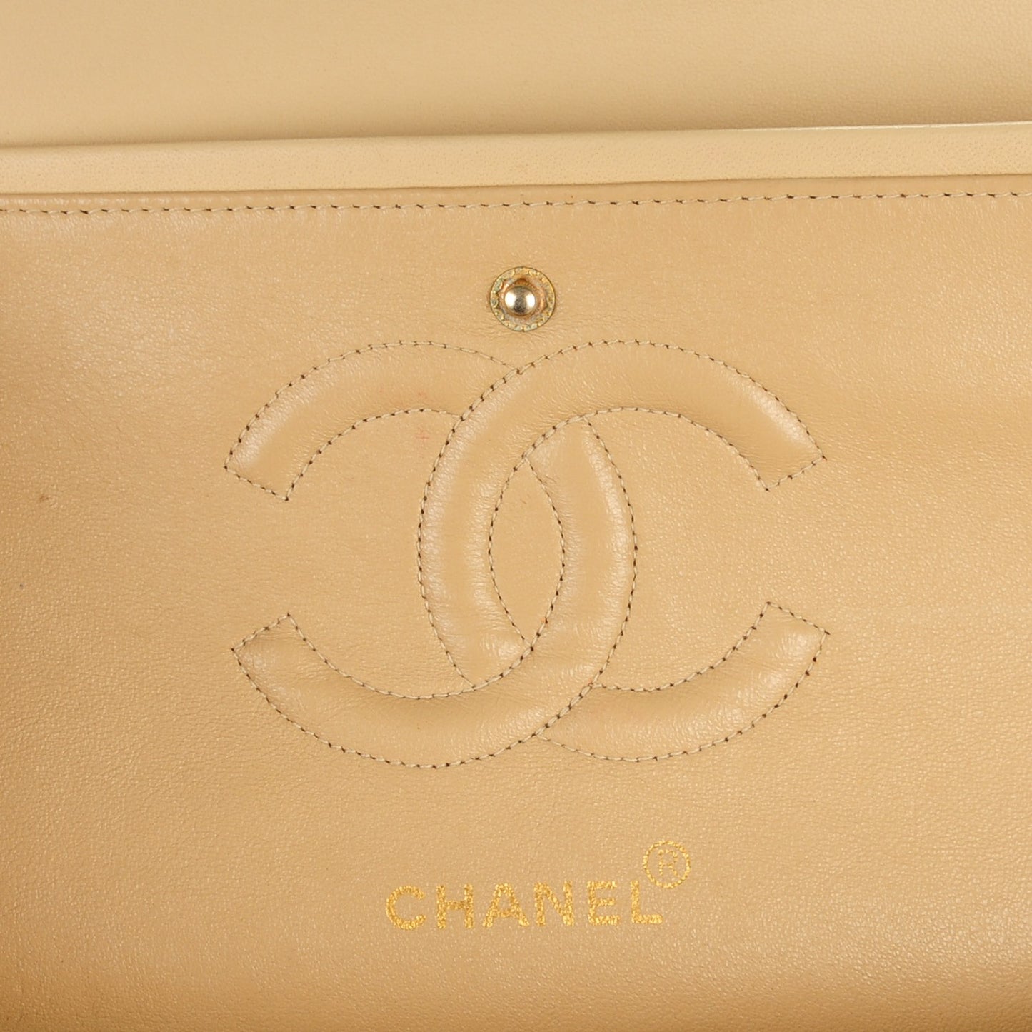 Lambskin Quilted Medium Double Flap Beige