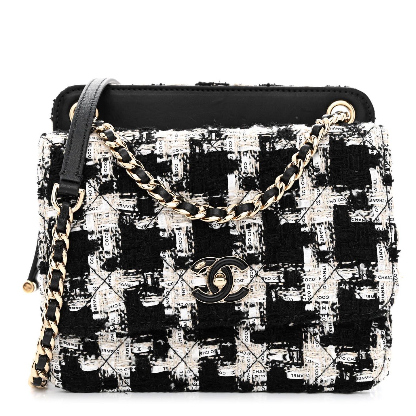 Tweed Lambskin Quilted Flap Black Ecru White