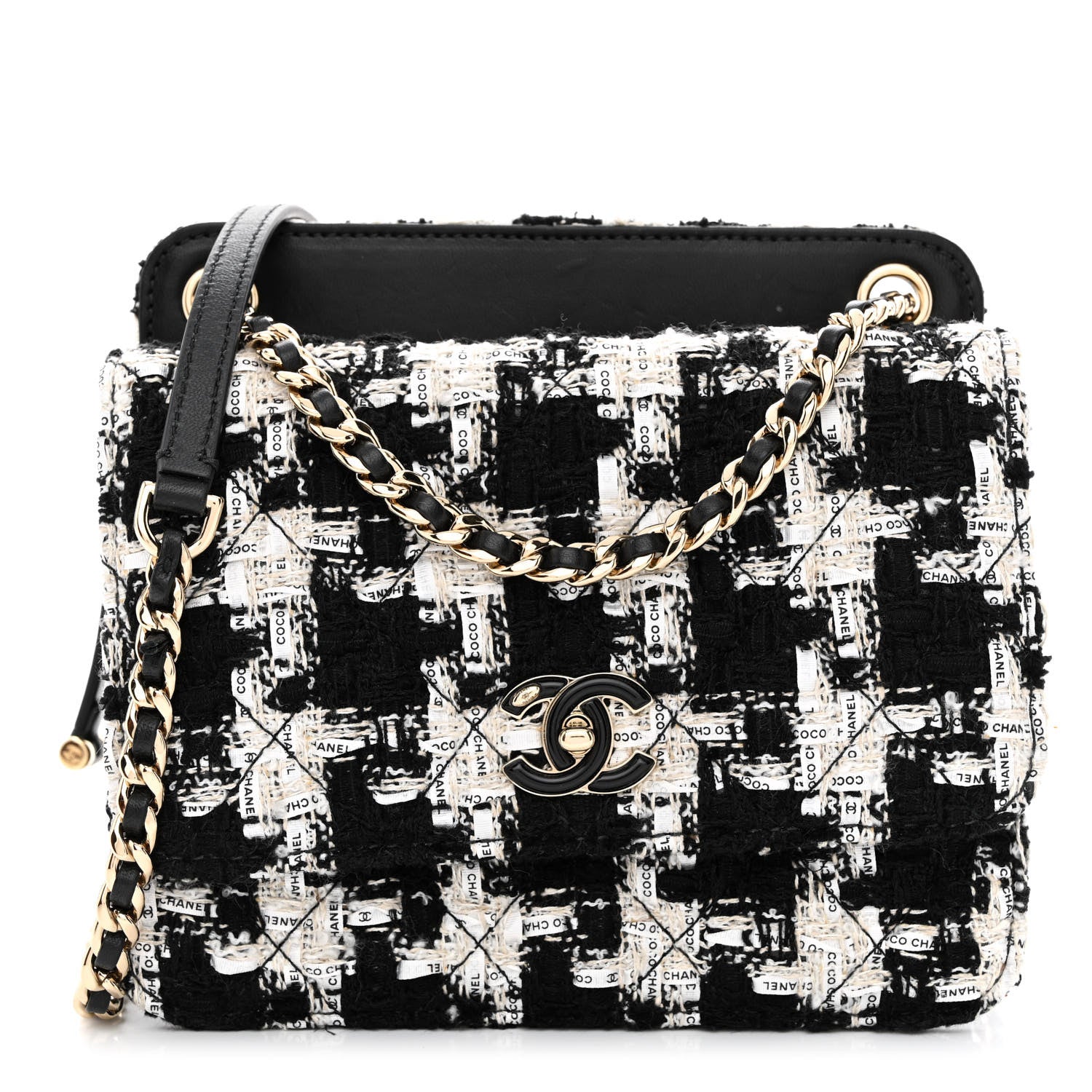 Chanel Tweed Lambskin Quilted Flap Black Ecru White 1 of 12