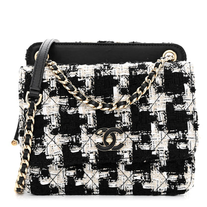 Chanel Tweed Lambskin Quilted Flap Black Ecru White 1 of 12