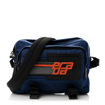Prada Nylon Saffiano Racing Logo Camera Crossbody Bag Blue Black 1 of 11