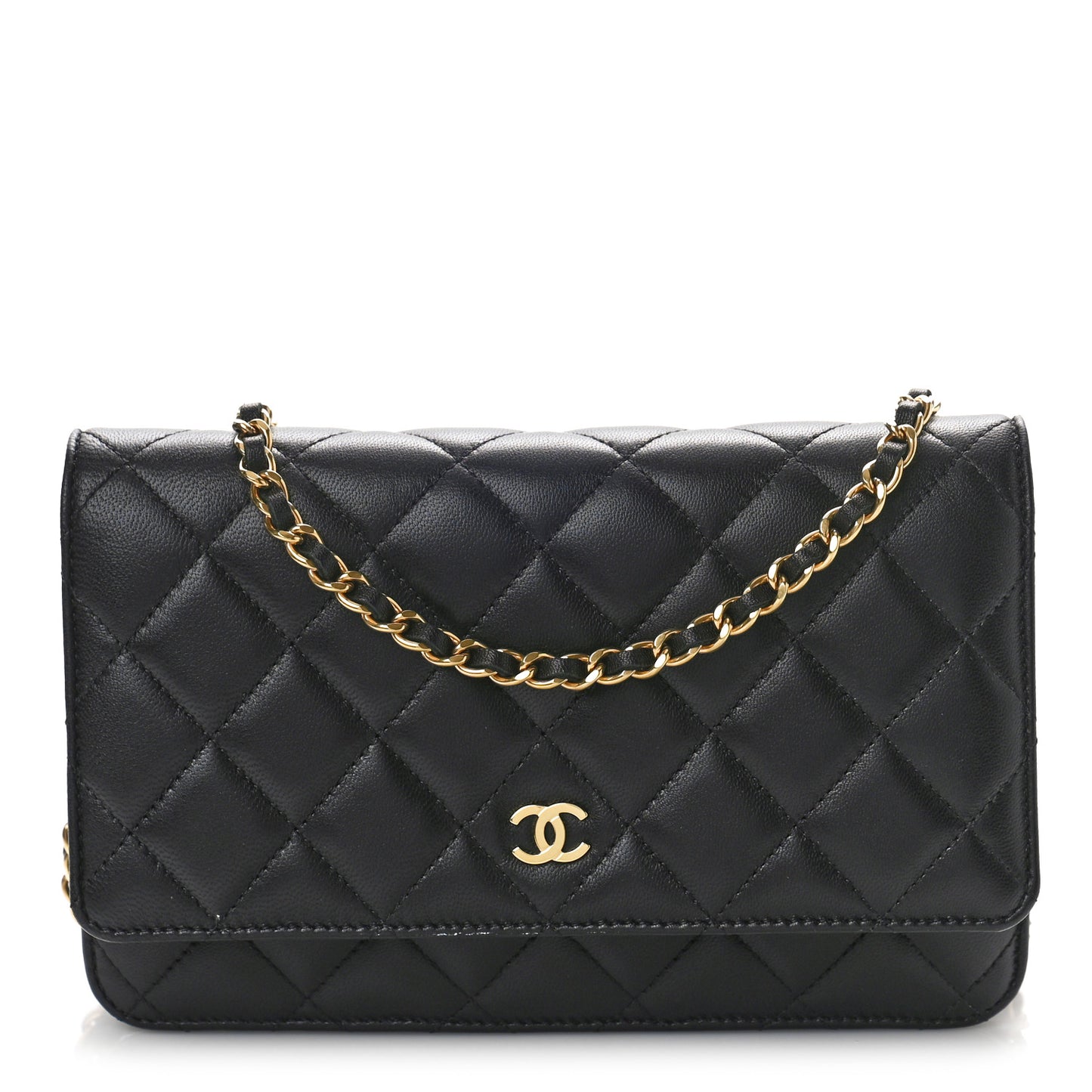 Lambskin Quilted Wallet On Chain WOC Black