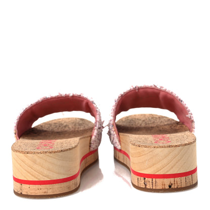 Chanel Tweed Lambskin Cork CC Mule Sandals 36 Pink Red 6 of 10
