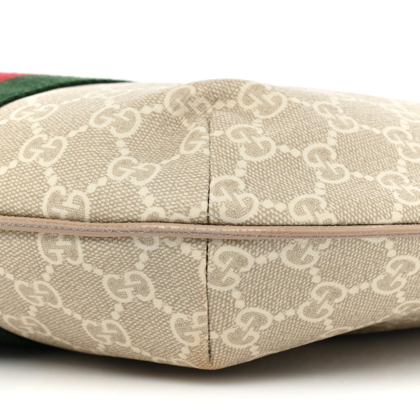 GG Supreme Monogram Textured Dollar Calfskin Web Small Ophidia Half Moon Hobo Beige Mystic White Oatmeal