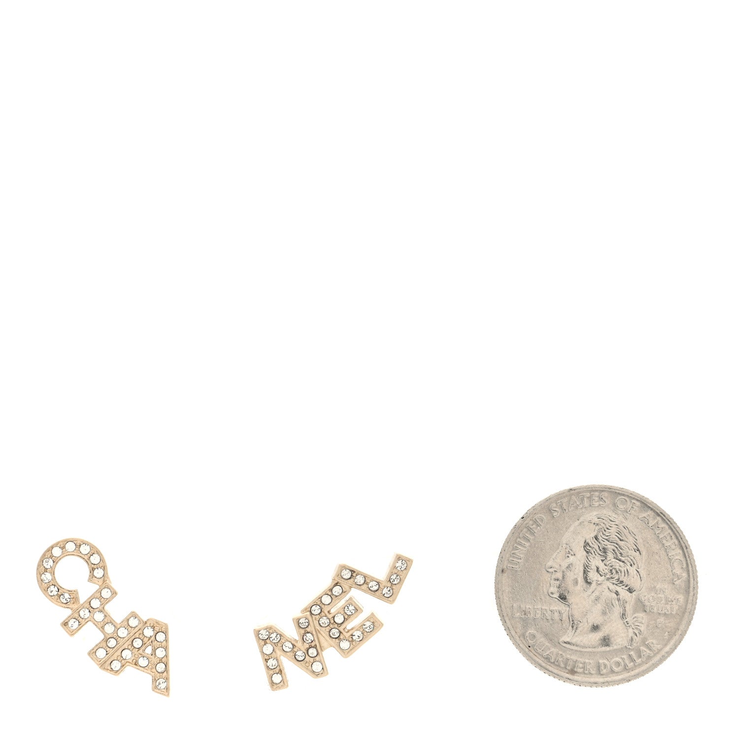 Chanel Crystal Cha-Nel Logo Earrings Gold 2 of 5