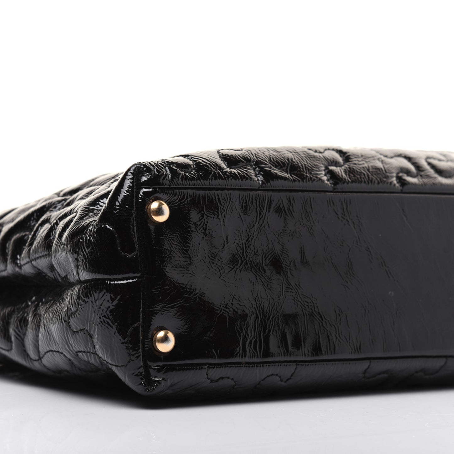Crackled Patent Puzzle Tote Black
