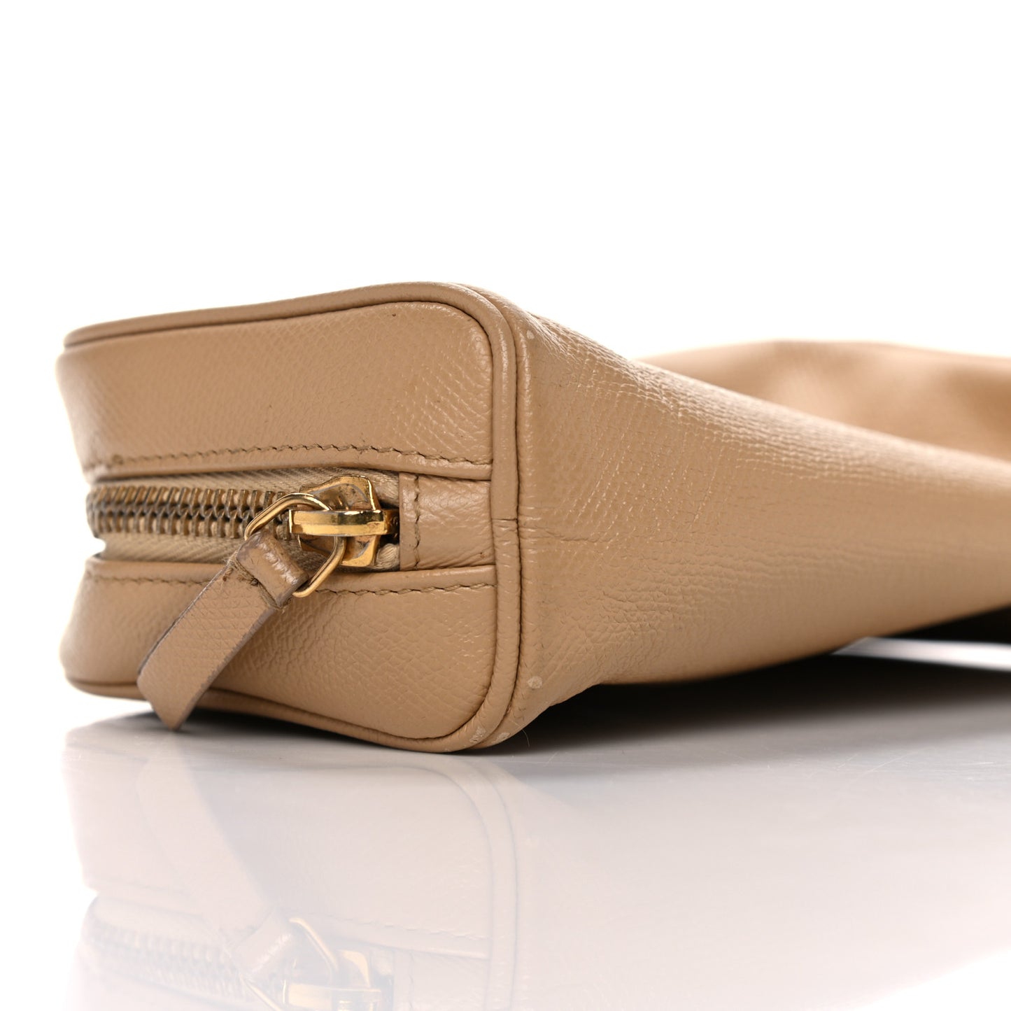 Grained Calfskin CC Button Pouch Cosmetic Case Beige