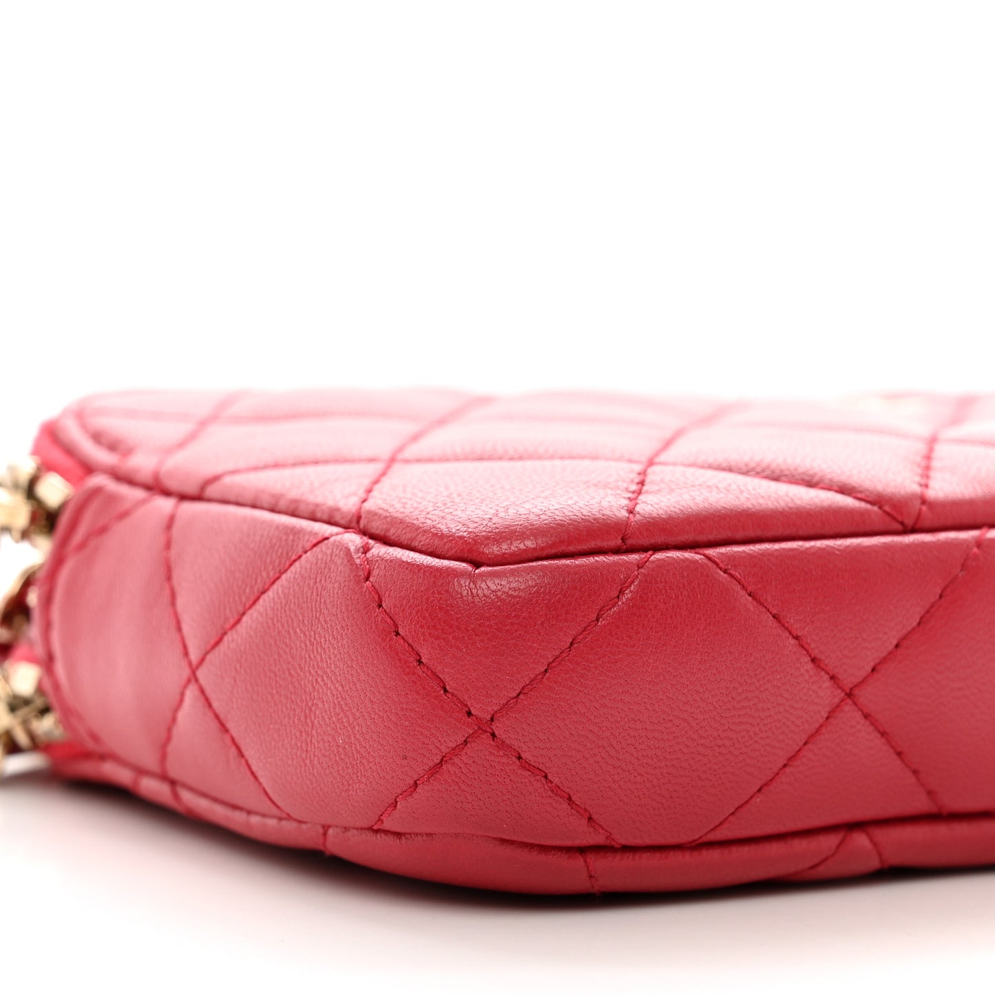 Lambskin Quilted Small Clutch With Chain Dark Pink