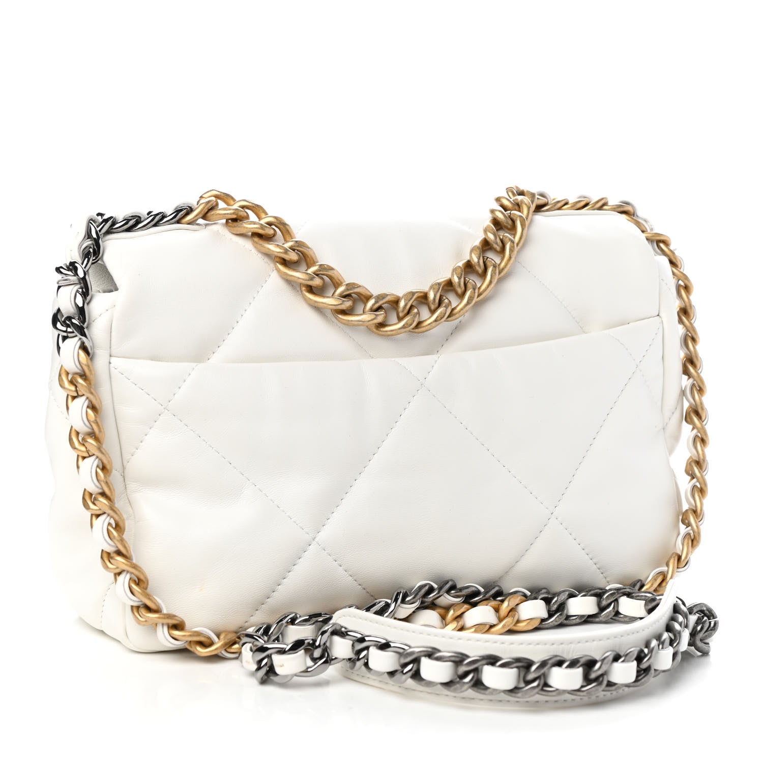 Chanel Shiny Goatskin Quilted Medium Chanel 19 Flap White 3 of 11