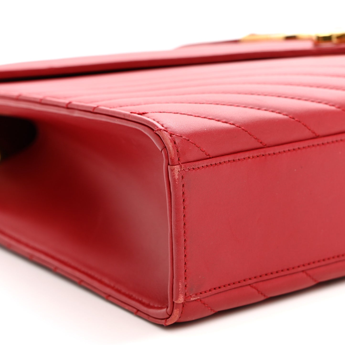 Smooth Calfskin Matelasse Chevron Large Monogram Satchel Red